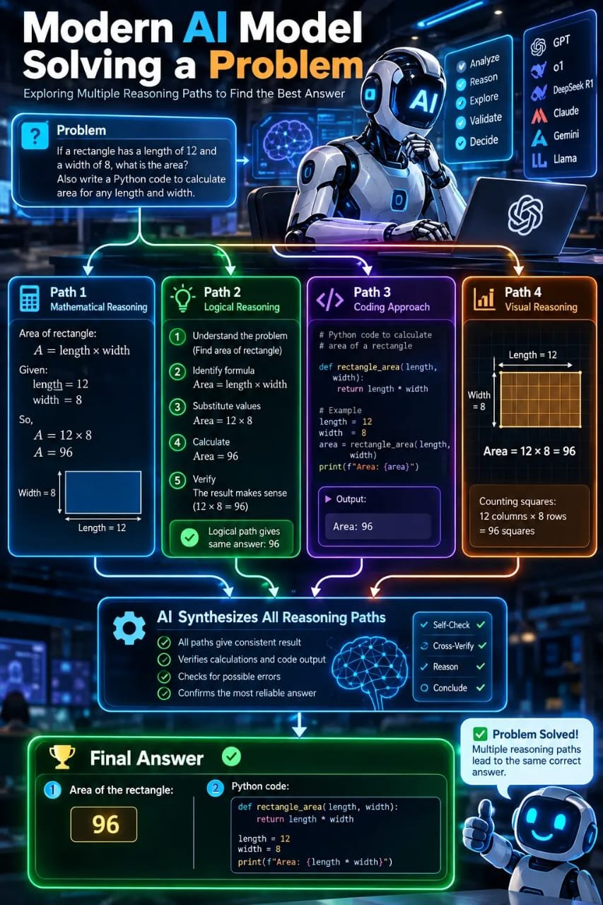 OpenAI o1 reasoning model thinking before answering illustration