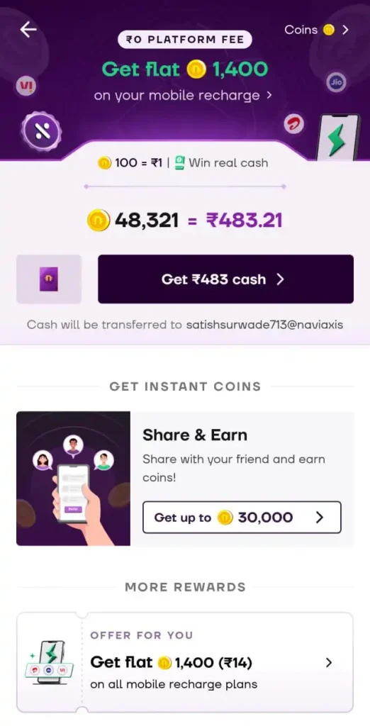 navi upi refer and earn amount