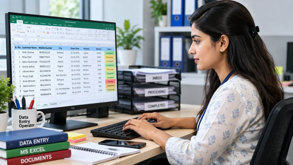 a girl do Data Entry job in her office